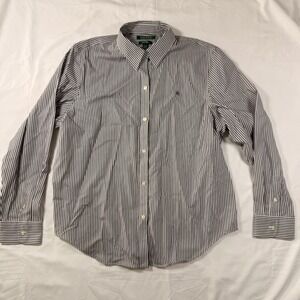 New with tag Lauren Ralph Lauren Striped Button Down Shirt Men Brown White